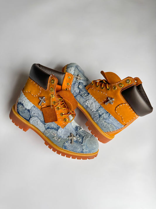 Distressed Nappy Denim Boots