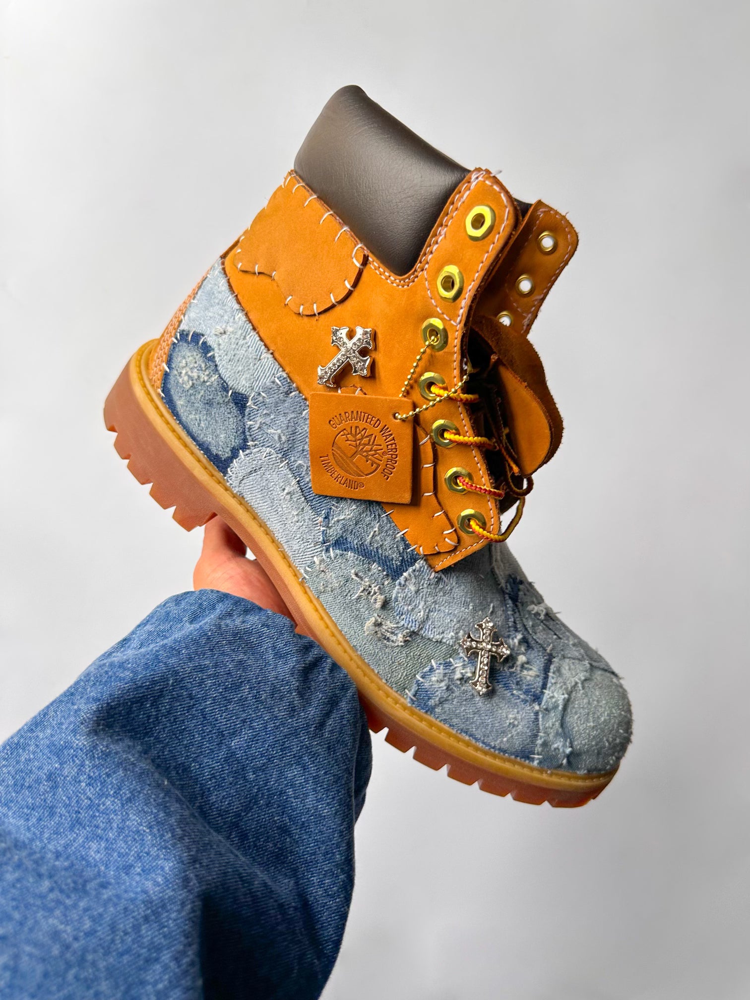 Distressed Nappy Denim Boots